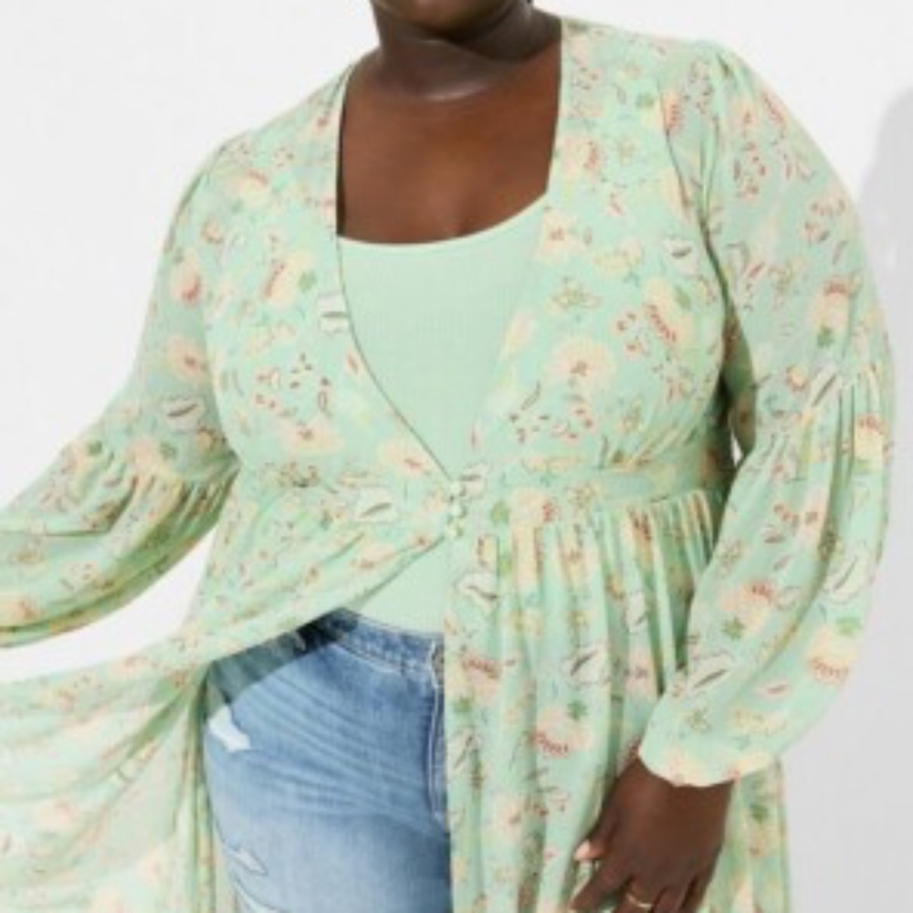 Torrid Festi Mint Green Floral Kimono Size 3X